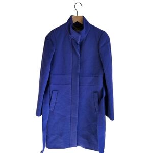 J Crew Double Cloth Funnel Wool Coat with Removable Belt In Bright Purple